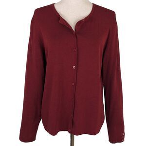 Ann Taylor Women's LG Burgundy Red Silk Blend Fine Knit Cardigan Sweater
